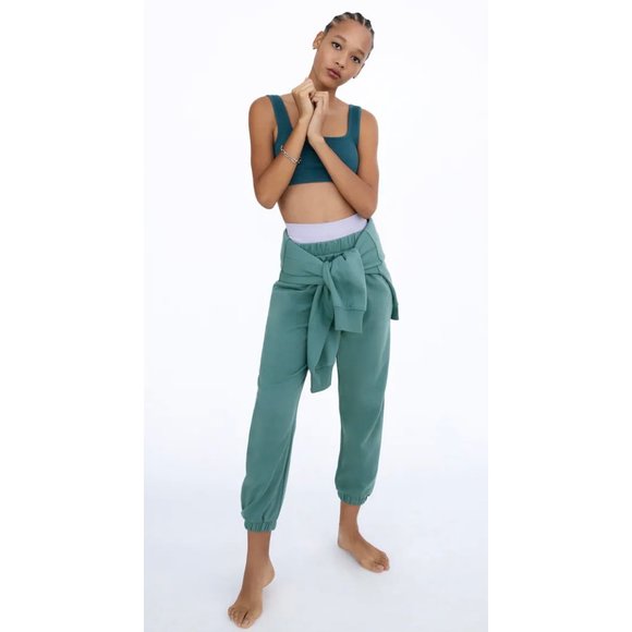 NEW Zara teal green plush jogger style casual sweatpants Size Medium - Picture 1 of 6